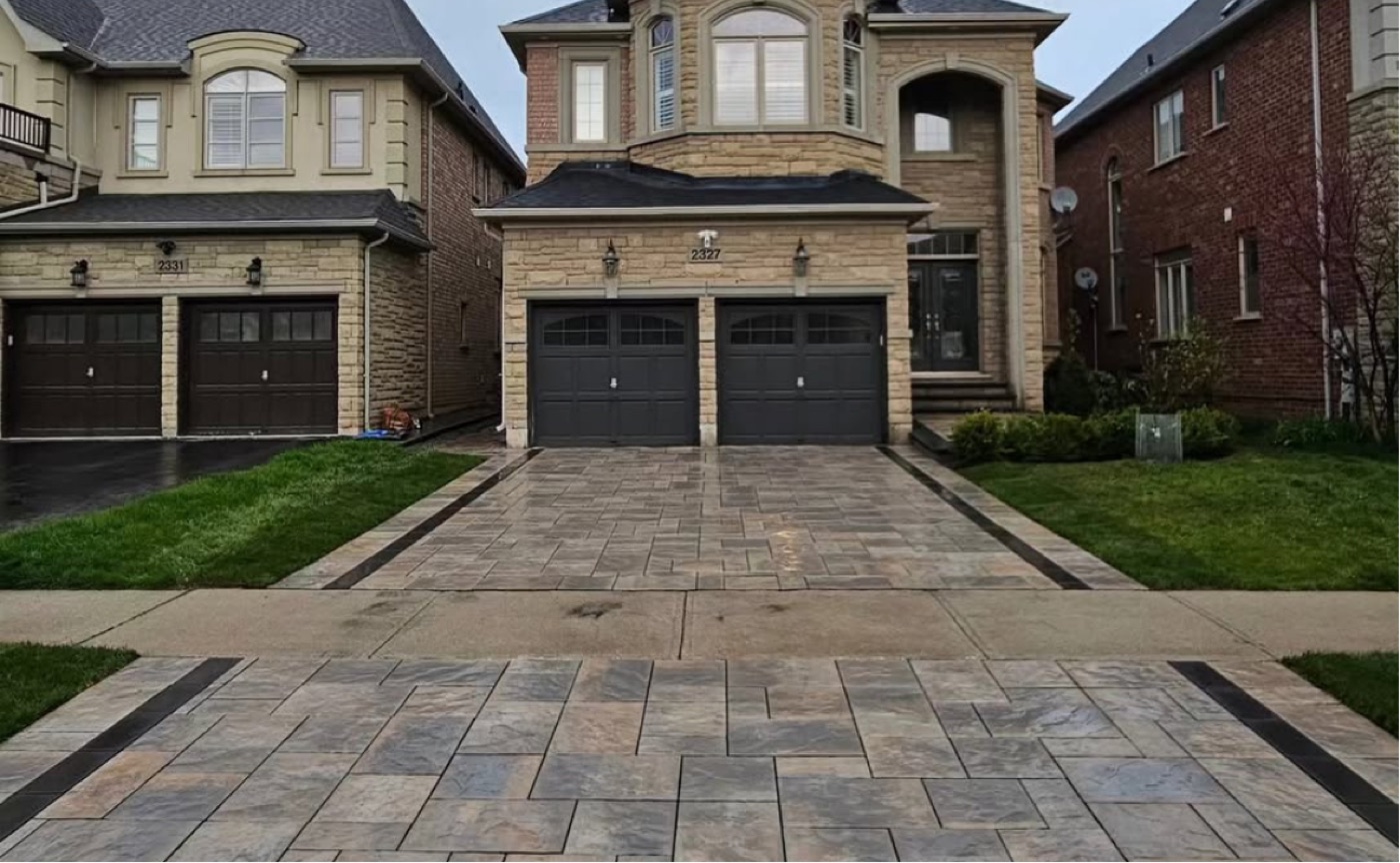 Finished interlocking stone driveway