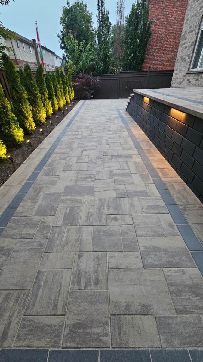 Interlocking Paver Walkway with Landscape Lighting
